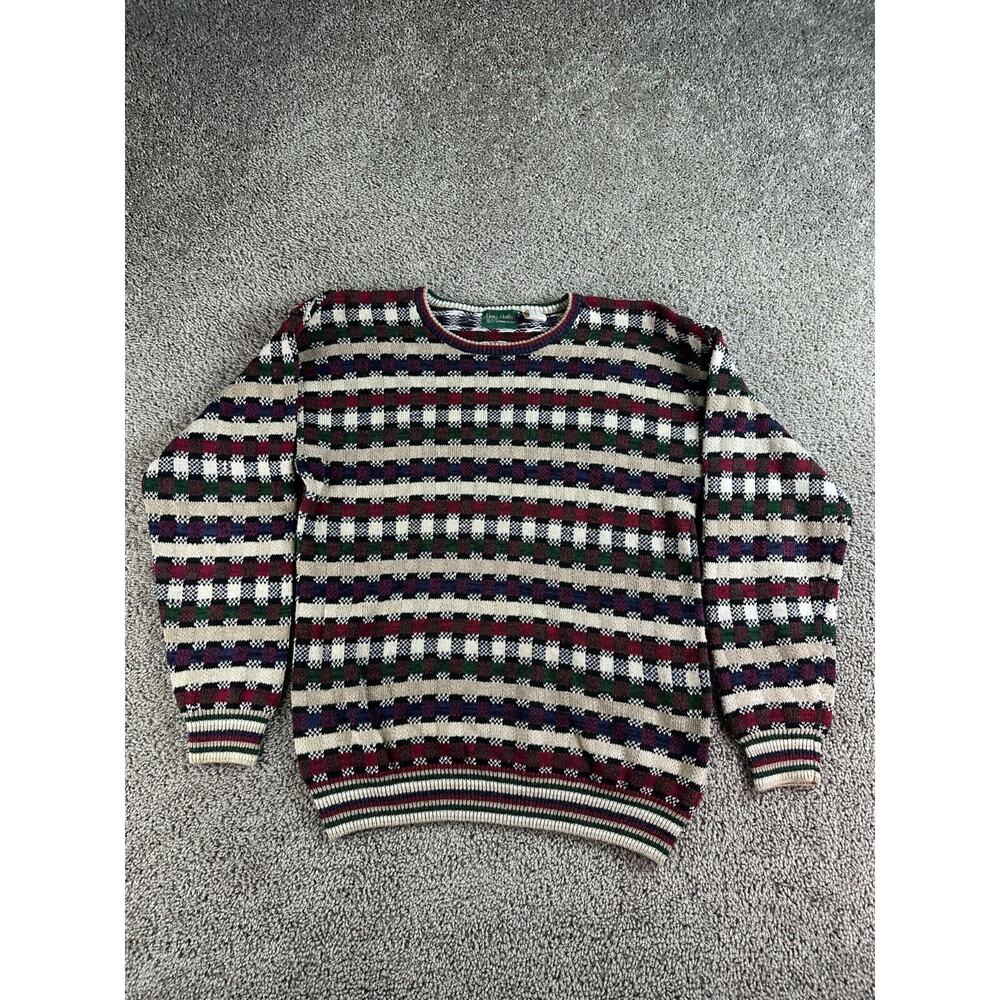 VINTAGE Heinz Healys Sweater Mens M Multicolored Geometric Check Cotton Blend